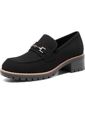 Women's All Black Faux Leather Comfortable Insole Stable Outsole Loafers Shoes